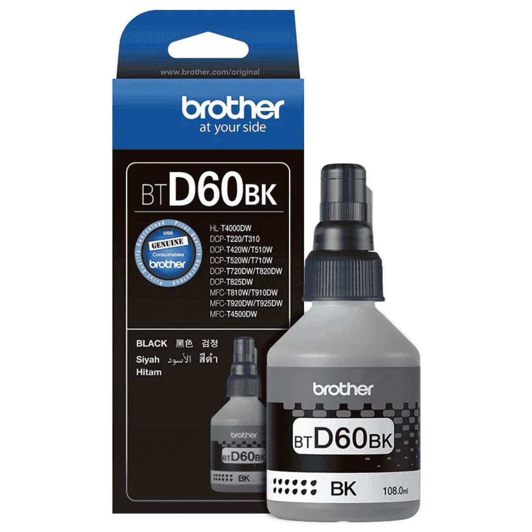 Brother Genuine BTD60BK Ultra High Yield Black Ink Bottle for Ink Tank Printers, 108 ml