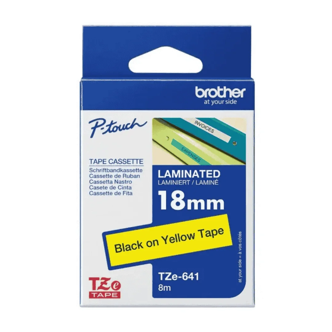 Brother TZe-641 18mm Black-on-Yellow Laminated Label Tape – 8 m Roll for P-Touch Printers